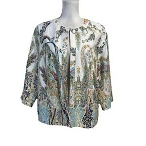 Chico's Jacket Womens sz 1 (8/10) White Blue Pink Paisley Stretch Summer Wedding